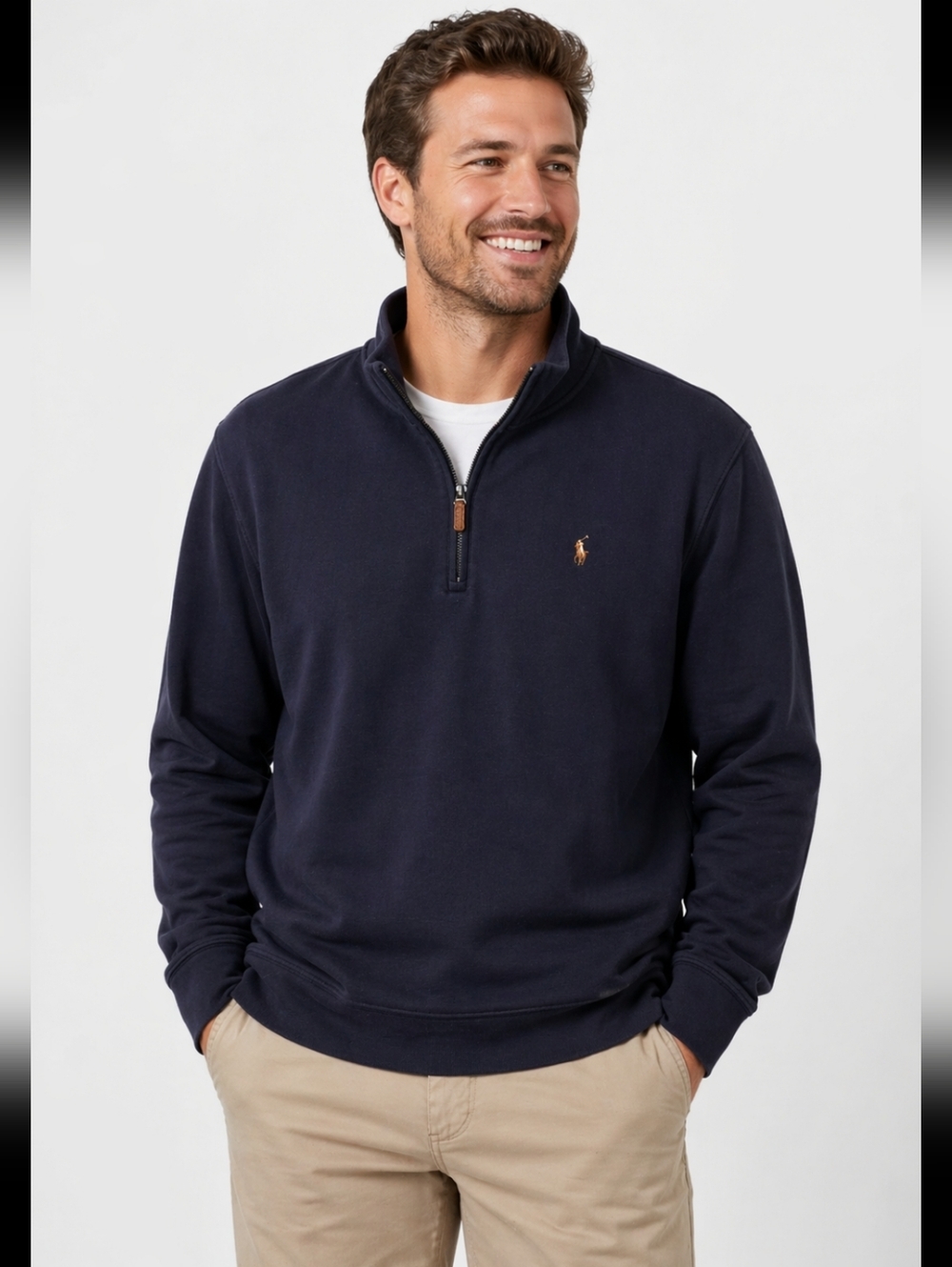 Polo Ralph Lauren Navy 1/4 Zip Pullover Sweater XL Men Cotton Blue Pony Logo